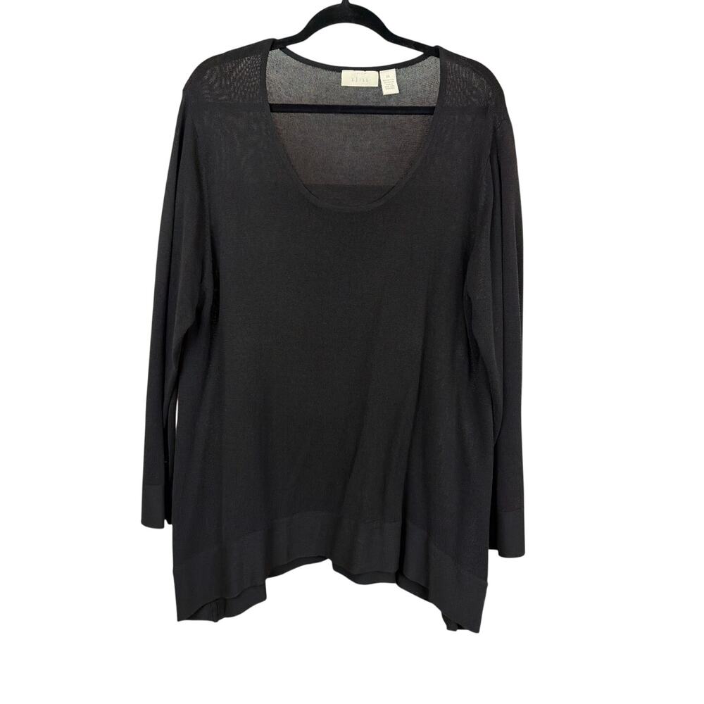 Vintage Hong Kong J Jill Black Scoop Neck Long Sleeve High Low Hem Top Size 2X
